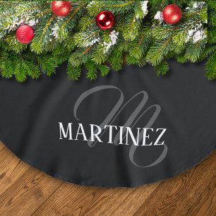 Black Elegant Personalized Last Name Name Brushed Polyester Tree Skirt