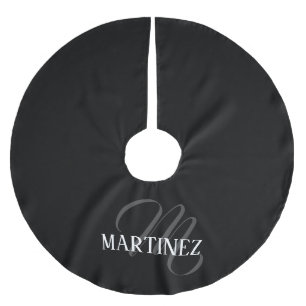 Black Elegant Personalized Last Name   Name Brushed Polyester Tree Skirt