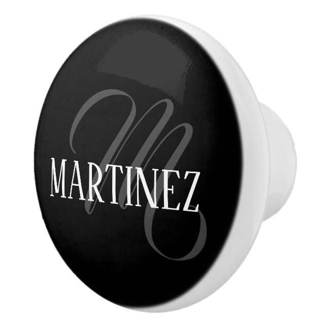 Black Elegant Personalized Last Name | Name Ceramic Knob (Right)
