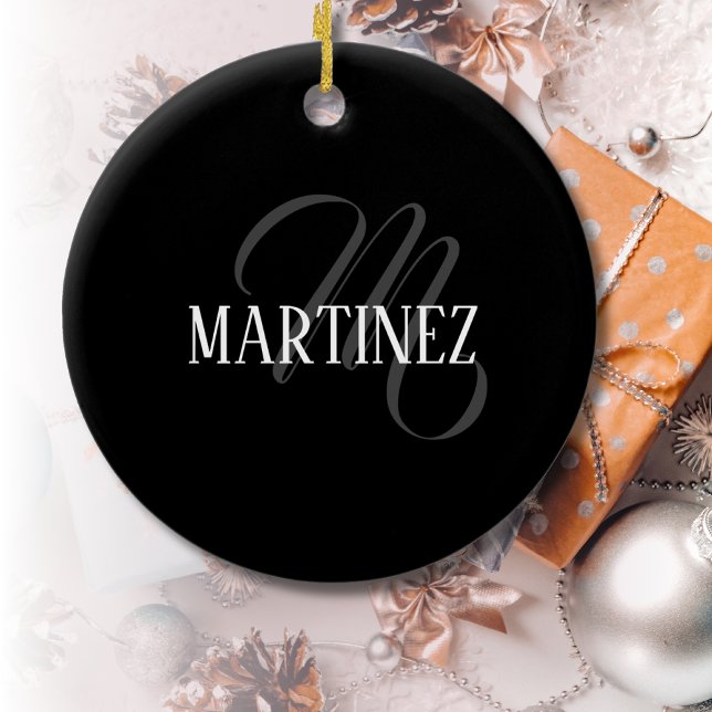 Black Elegant Personalized Last Name | Name Ceramic Ornament (Creator Uploaded)