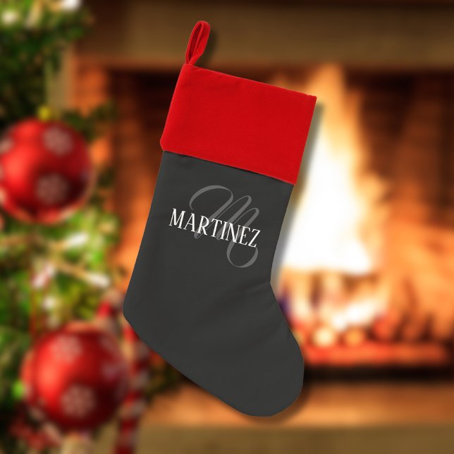 Black Elegant Personalized Last Name | Name Christmas Stocking (Creator Uploaded)