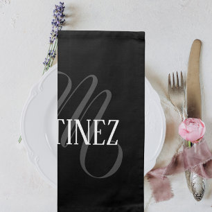Black Elegant Personalized Last Name Name Cloth Napkin