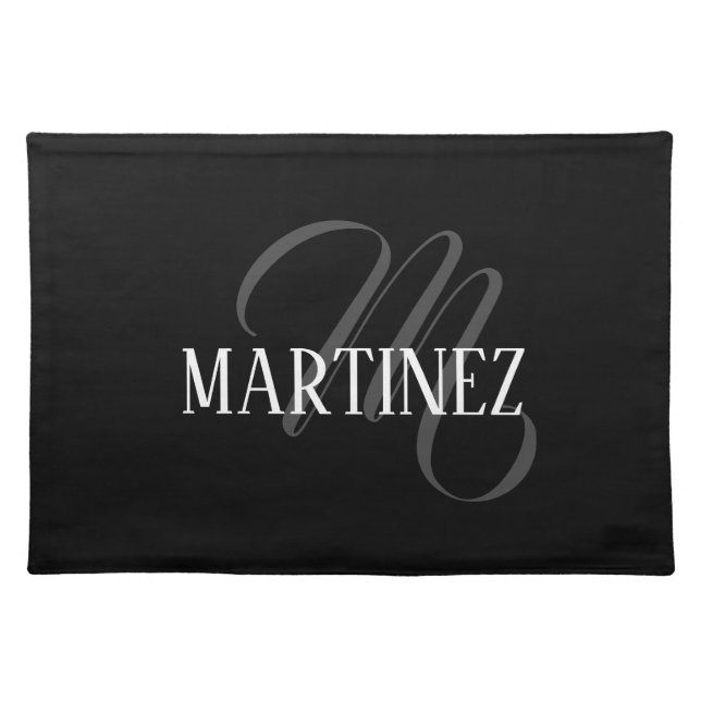 Black Elegant Personalized Last Name | Name Cloth Placemat (Front)