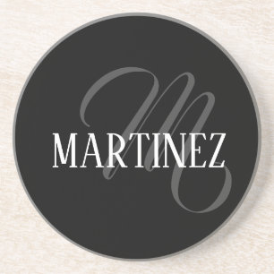 Black Elegant Personalized Last Name Name Coaster