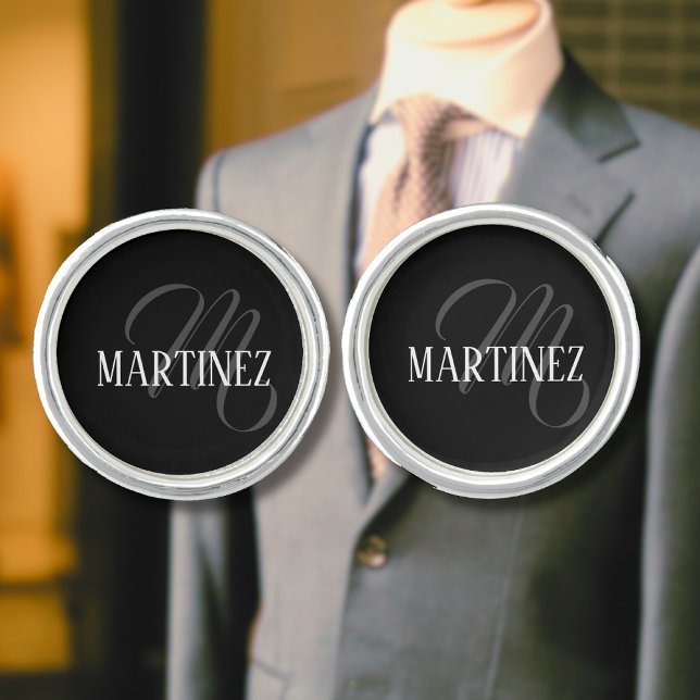Black Elegant Personalized Last Name | Name Cufflinks (Creator Uploaded)