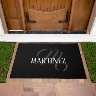 Black Elegant Personalized Last Name   Name Doormat
