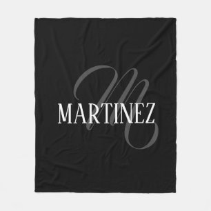 Black Elegant Personalized Last Name Name Fleece Blanket