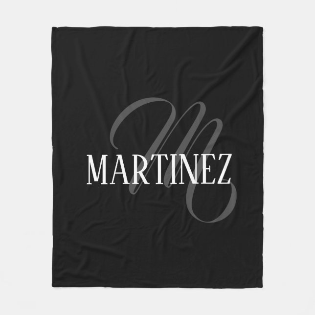 Black Elegant Personalized Last Name | Name Fleece Blanket (Front)