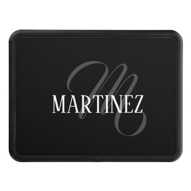 Black Elegant Personalized Last Name | Name Hitch Cover (Front)