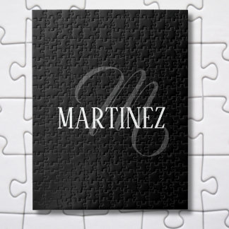 Black Elegant Personalized Last Name | Name Jigsaw Puzzle