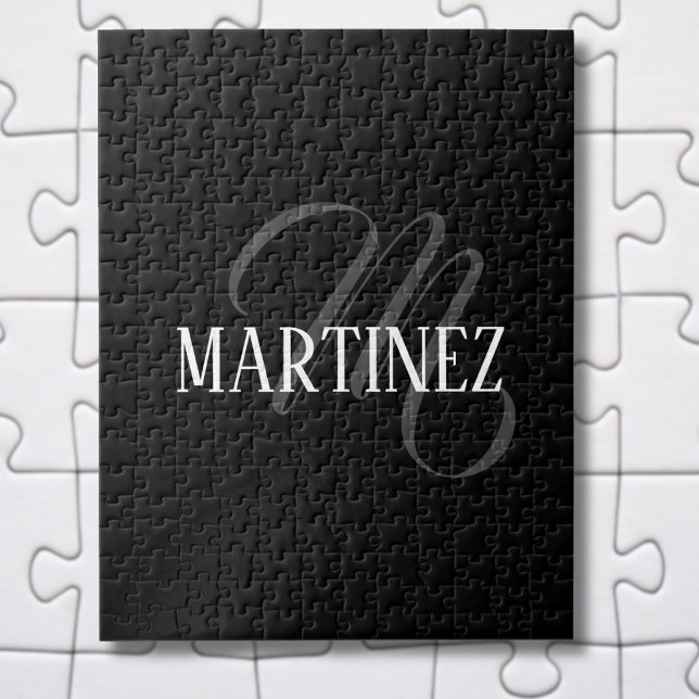 Black Elegant Personalized Last Name | Name Jigsaw Puzzle (Creator Uploaded)
