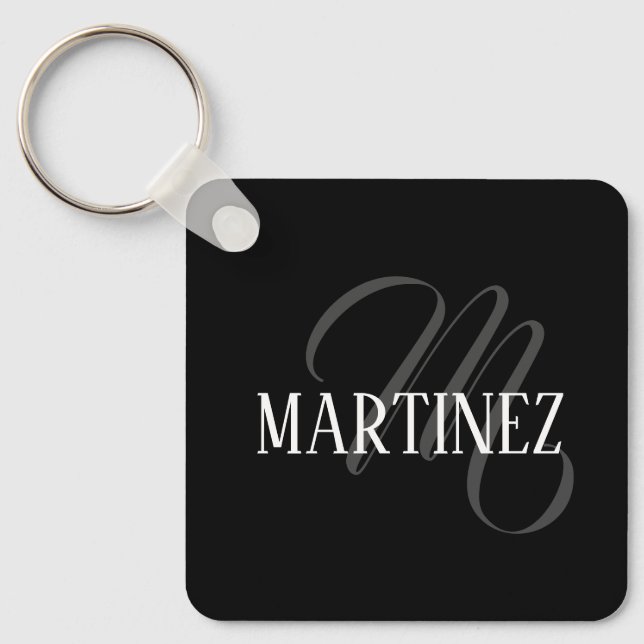 Black Elegant Personalized Last Name | Name Keychain (Front)