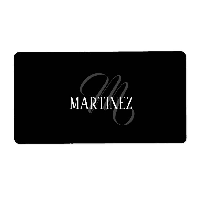 Black Elegant Personalized Last Name | Name Label (Front)