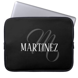Black Elegant Personalized Last Name Name Laptop Sleeve