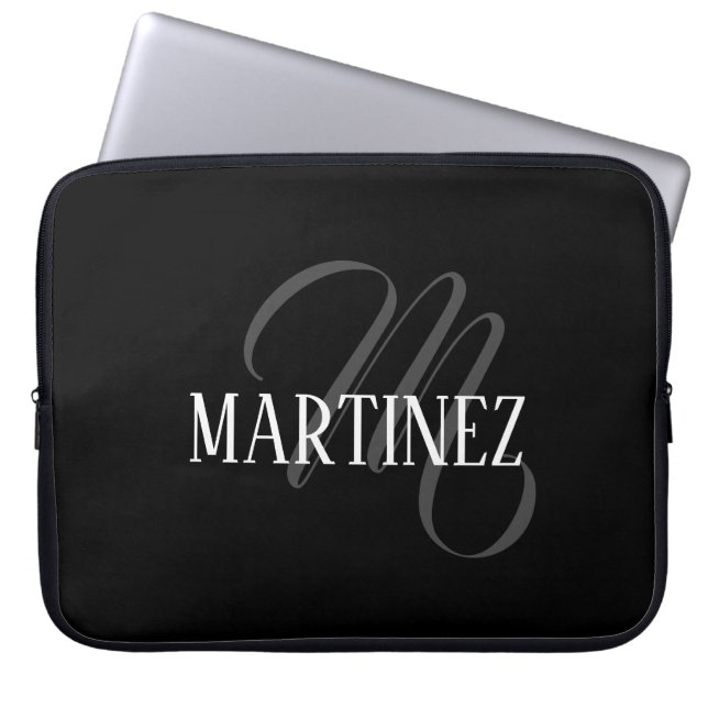 Black Elegant Personalized Last Name | Name Laptop Sleeve (Front)