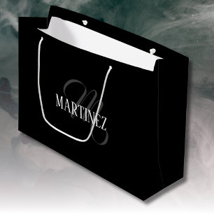 Black Elegant Personalized Last Name Name Large Gift Bag