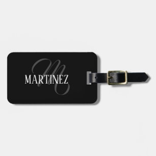Black Elegant Personalized Last Name   Name Luggage Tag