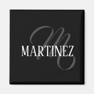 Black Elegant Personalized Last Name   Name Magnet