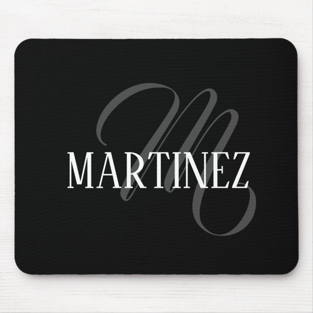 Black Elegant Personalized Last Name | Name Mouse Pad (Front)