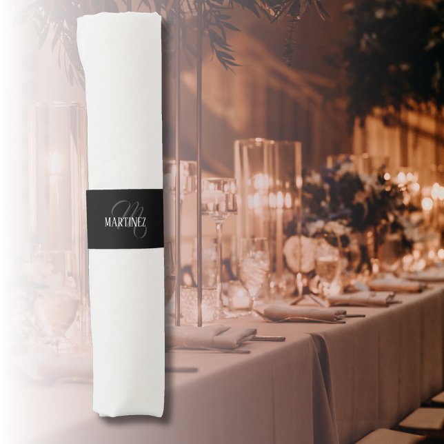 Black Elegant Personalized Last Name | Name Napkin Bands (Creator Uploaded)