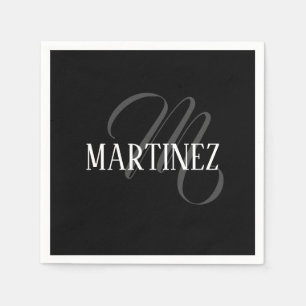 Black Elegant Personalized Last Name Name Napkins