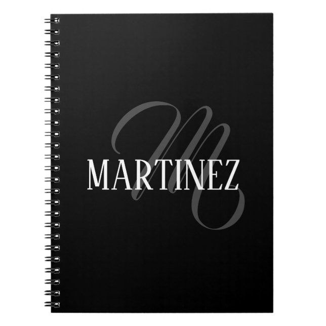 Black Elegant Personalized Last Name | Name Notebook (Front)