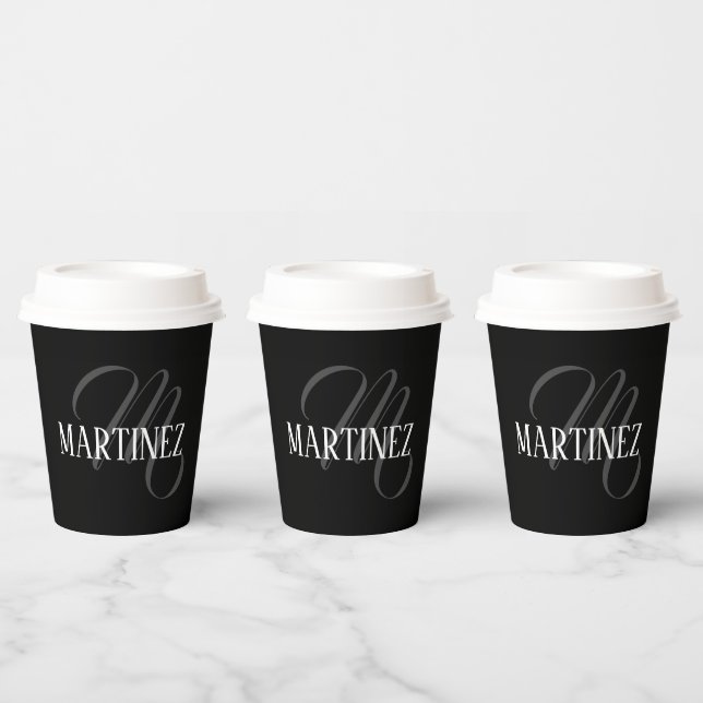 Black Elegant Personalized Last Name | Name Paper Cups (Multi)