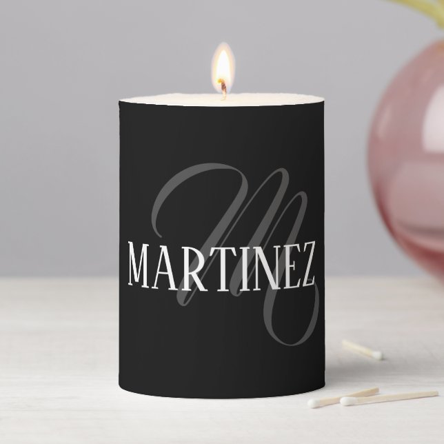 Black Elegant Personalized Last Name | Name Pillar Candle (In Situ)