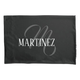 Black Elegant Personalized Last Name Name Pillow Case