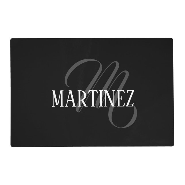 Black Elegant Personalized Last Name | Name Placemat (Front)