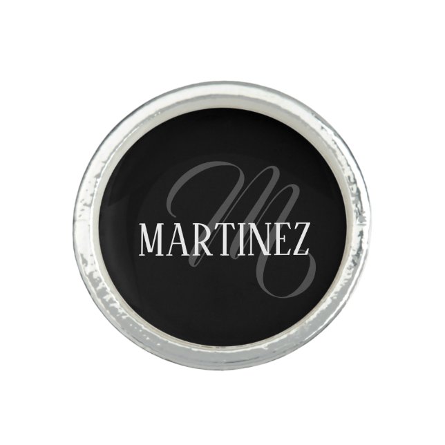 Black Elegant Personalized Last Name | Name Ring (Front)