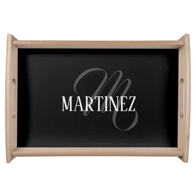 Black Elegant Personalized Last Name | Name Serving Tray (Front)
