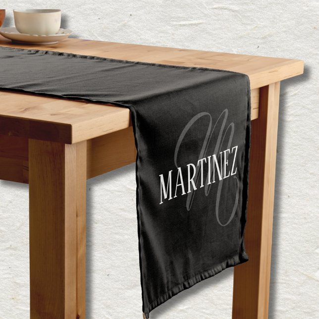Black Elegant Personalized Last Name | Name Short Table Runner (Creator Uploaded)