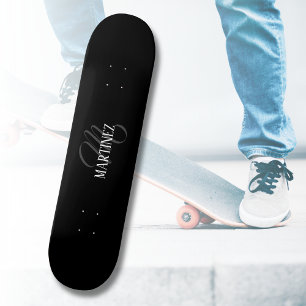 Black Elegant Personalized Last Name   Name Skateboard