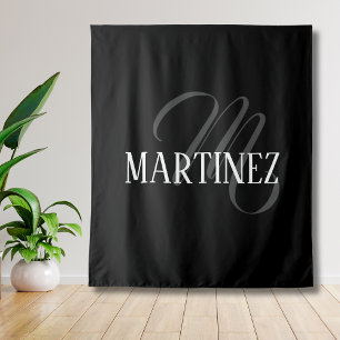 Black Elegant Personalized Last Name   Name Tapestry