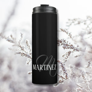 Black Elegant Personalized Last Name Name Thermal Tumbler