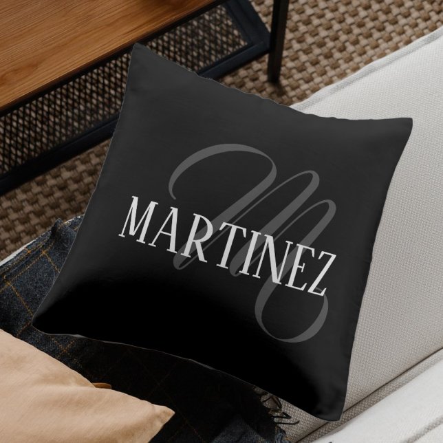 Black Elegant Personalized Last Name | Name Throw Pillow (Creator Uploaded)