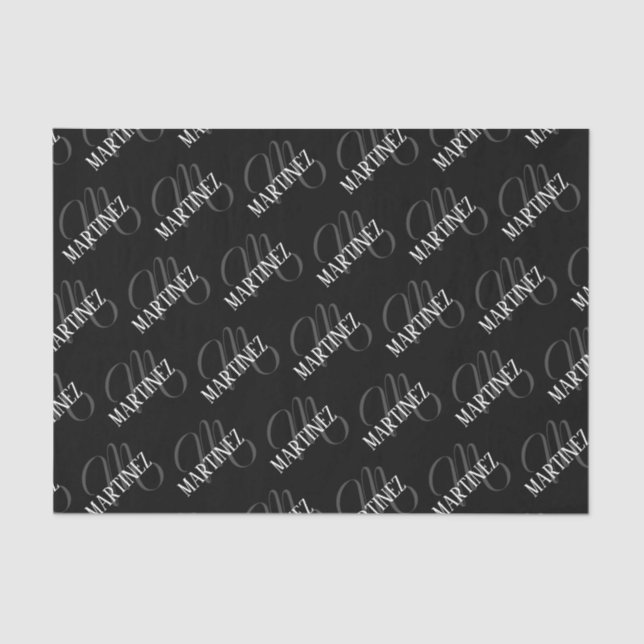 Black Elegant Personalized Last Name | Name Tissue Paper (Front)