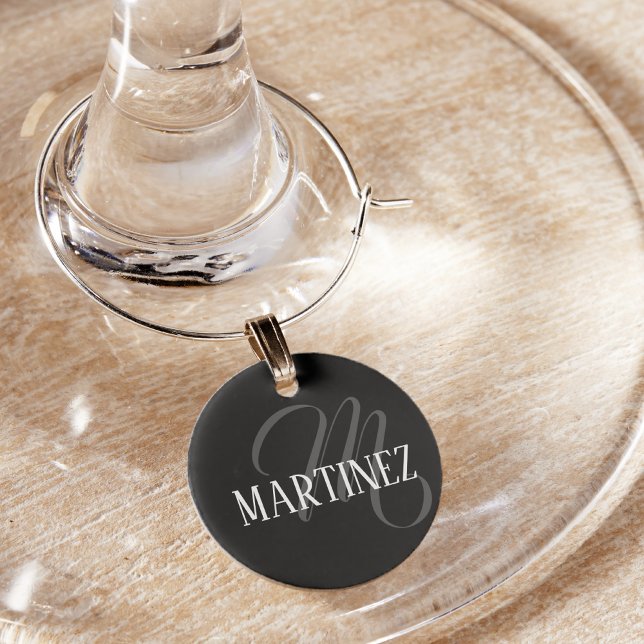 Black Elegant Personalized Last Name | Name Wine Charm (Creator Uploaded)