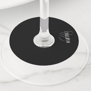 Black Elegant Personalized Last Name   Name Wine Glass Tag