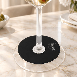 Black Elegant Personalized Last Name Name Wine Glass Tag