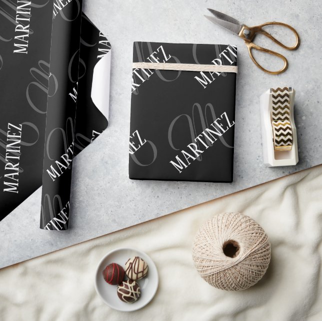 Black Elegant Personalized Last Name | Name Wrapping Paper (Crafts)