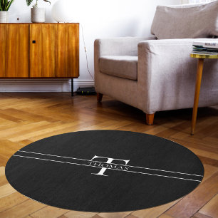 Black Elegant Personalized Monogrammed Custom Name Rug