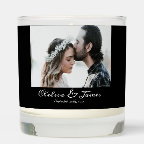 Black Elegant Photo Calligraphy Script Name Date  Scented Candle