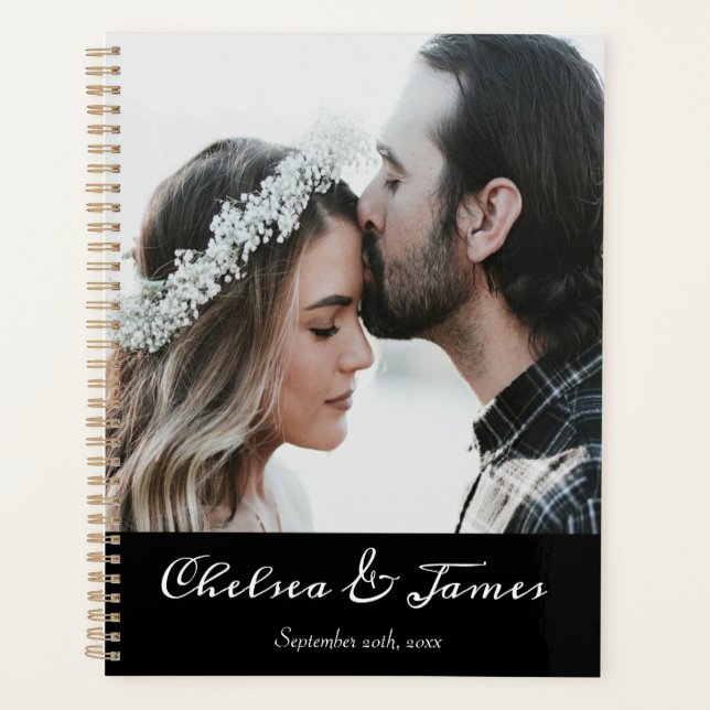 Black Elegant Photo Calligraphy Wedding  Planner (Front)