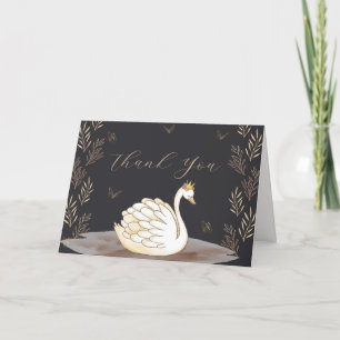 Black Elegant Princess Swan Butterfly Baby Shower Thank You Card