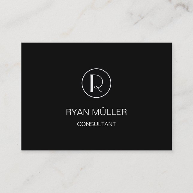 Black Elegant Professional Plain and Monogram Business Card (Front)