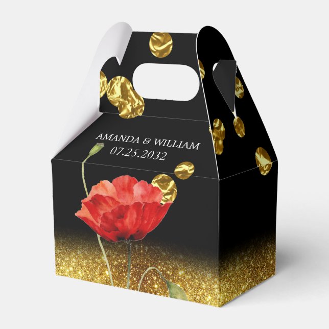 Black Elegant Red Flower Wedding Favor Boxes (Front Side)