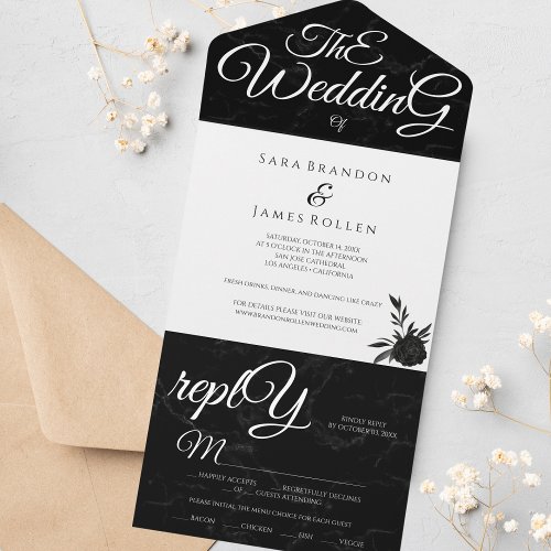 Black Elegant Romantic Calligraphy The Wedding   All In One Invitation