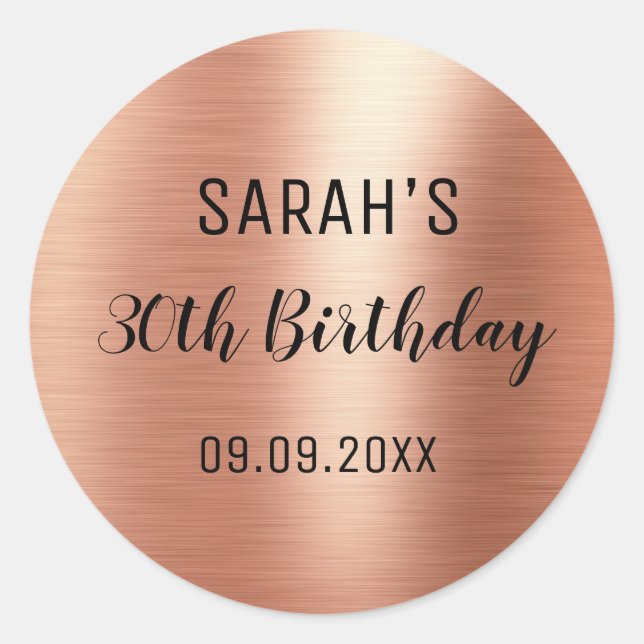 Black Elegant Rose Gold Foil 30th Birthday  Classic Round Sticker (Front)